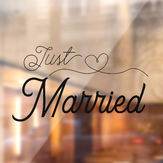 Schattige Just Married Heart zwart script Raamsticker (Vel 2)