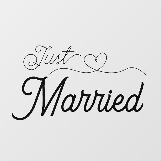 Schattige Just Married Heart zwart script Raamsticker (Vel)