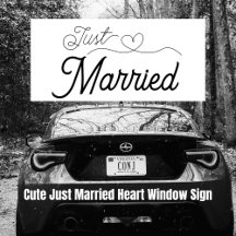 Schattige Just Married Heart zwart script