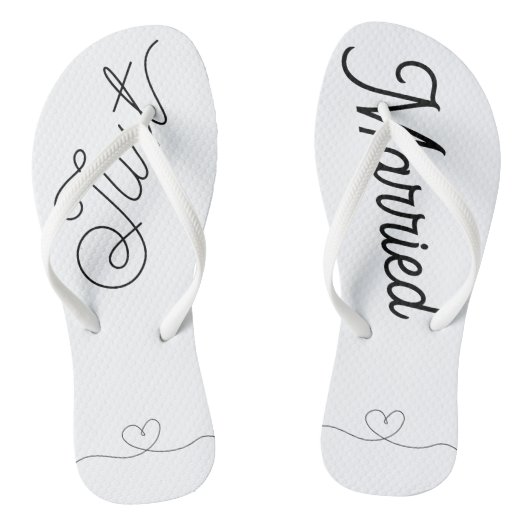 Schattige Just Married Heart zwart script Teenslippers (Voetbed)