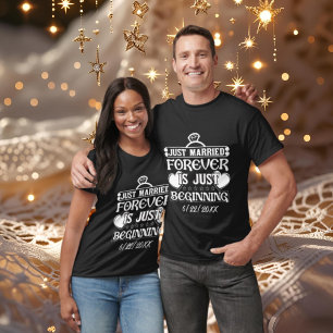 Schattige Just Married Word Art Datum bruiloft toe T-shirt