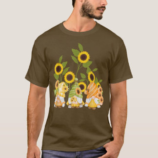 schattige kaardgnomen zonnebloemtuin Zomer Zomer Z T-shirt