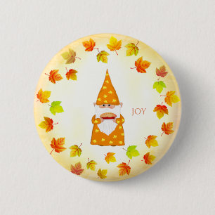 Schattige kabouter en herfstbladeren  ronde button 5,7 cm