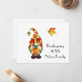 Schattige kabouter en pompoen bloemrijke Thanksgiv Notitiekaartje (Voorkant / Achterkant in situ)