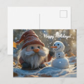 Schattige kabouter en sneeuwman in een winterwonde feestdagenkaart (Voorkant / Achterkant)