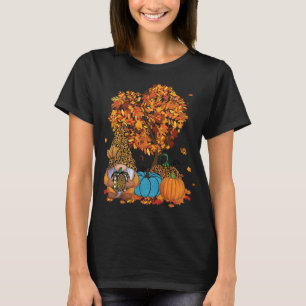 Schattige kabouter luipaard pompoen bladeren herfs t-shirt
