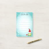 Schattige kabouter op turquoise & witte gelinieerd post-it® notes (Op bureau)