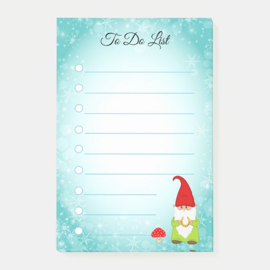 Schattige kabouter op turquoise & witte gelinieerd post-it® notes (Voorkant)