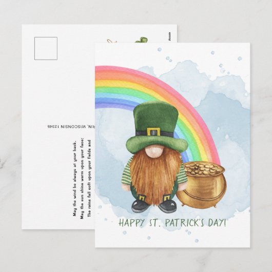 Schattige kabouter pot met goud aangepaste St. Pat Feestdagenkaart (Voorkant / Achterkant)