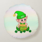 Schattige kabouter, pot met goud & geluks shamrock rond kussen (Achterkant)