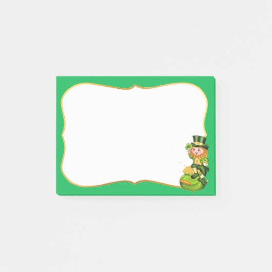 Schattige kabouter & pot met goud op groen post-it® notes (Voorkant)