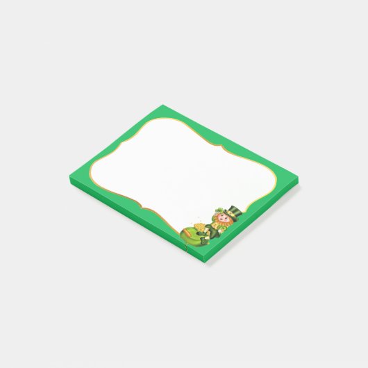 Schattige kabouter & pot met goud op groen post-it® notes (Schuin)