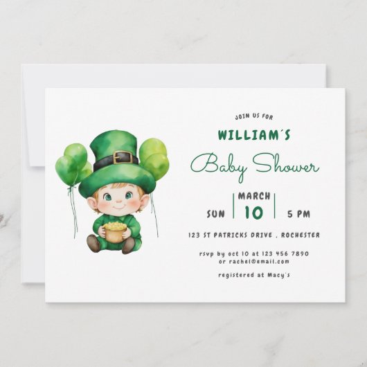 schattige kabouter St. Patrick's Day baby shower Kaart (Voorkant)