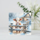 Schattige kalf gepersonaliseerd boerderijthema ker feestdagenkaart (Staand voorkant)