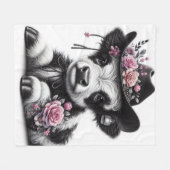 Schattige kalf met Pet versierd met bloemen Fleece Deken (Voorkant (Horizontaal))