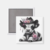 Schattige kalf met Pet versierd met bloemen Magneet (Voorkant / Achterkant)