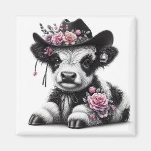 Schattige kalf met Pet versierd met bloemen Magneet