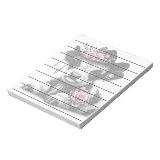 Schattige kalf met Pet versierd met bloemen Notitieblok (Linkerzijde)