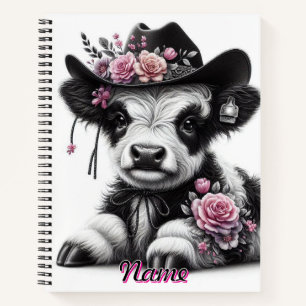Schattige kalf met Pet versierd met bloemen Notitieboek