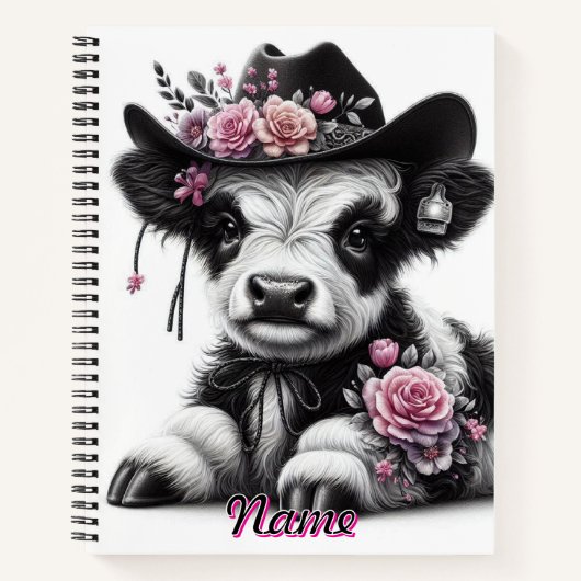 Schattige kalf met Pet versierd met bloemen Notitieboek (Voorkant)