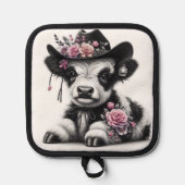 Schattige kalf met Pet versierd met bloemen Pannenlap (Voorkant)