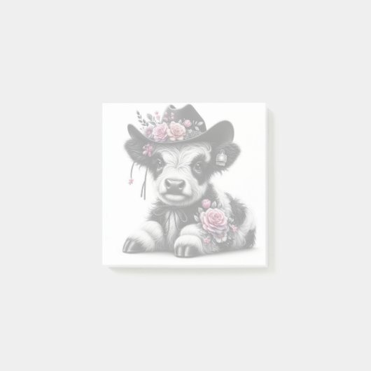 Schattige kalf met Pet versierd met bloemen Post-it® Notes (Voorkant)