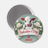 Schattige kalf met Valentijnsdag begroetingsbanner Magneet (Voorkant / Achterkant)