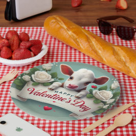 Schattige kalf met Valentijnsdag begroetingsbanner Papieren Bordje