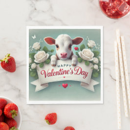 Schattige kalf met Valentijnsdag begroetingsbanner Servet