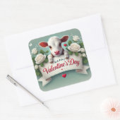 Schattige kalf met Valentijnsdag begroetingsbanner Vierkante Sticker (Envelop)