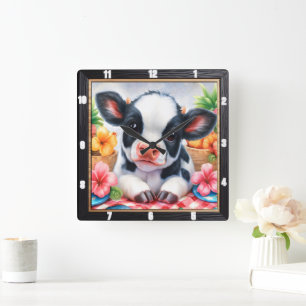 Schattige kalf picknickbloem vierkante klok