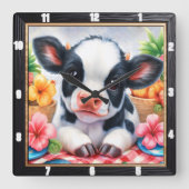 Schattige kalf picknickbloem vierkante klok (Voorkant)