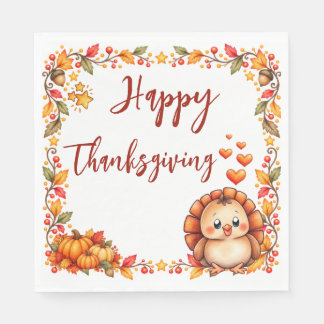 Schattige kalkoen Gelukkig Thanksgiving herfstblad Servet