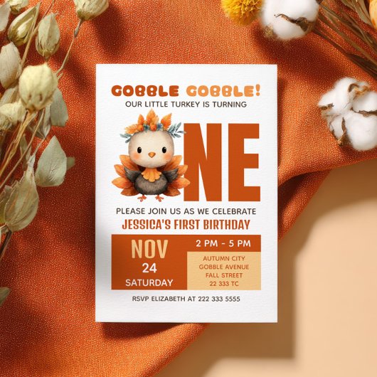 Schattige kalkoen Gobl Gobl Herfst Thanksgiving 1e Kaart