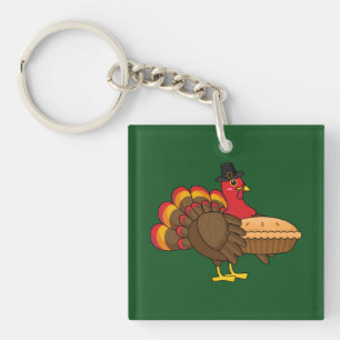Schattige kalkoen met pompoentaart Thanksgiving Sleutelhanger