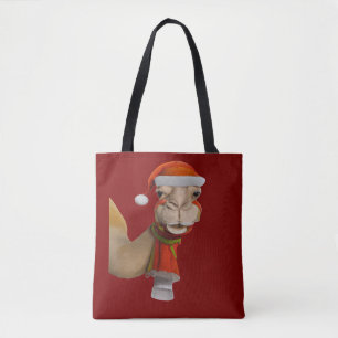 Schattige Kameel met Kerstman Hoed Kerstmis Tote Bag