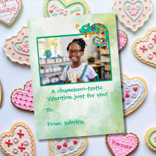 Schattige Kameleon Kinderen Klas Valentine's Dag  Notitiekaartje
