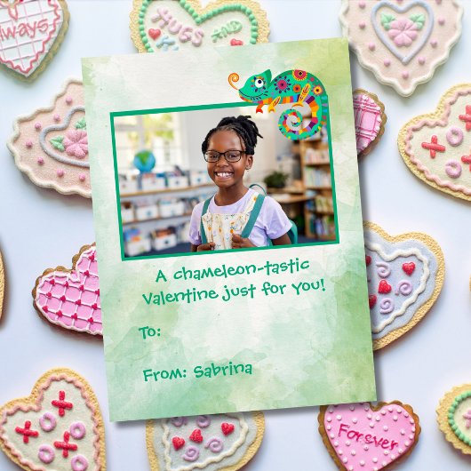 Schattige Kameleon Kinderen Klas Valentine's Dag  Notitiekaartje