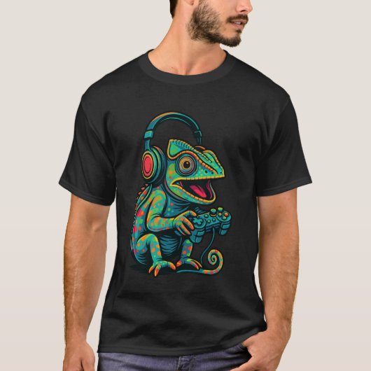 Schattige Kameleon Videogame Controller Grappige G T-shirt (Voorkant)