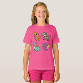 Schattige Kamp Krijt Dinosauriërs Cartoon Kawaii D T-shirt