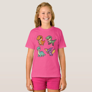 Schattige Kamp Krijt Dinosauriërs Cartoon Kawaii D T-shirt