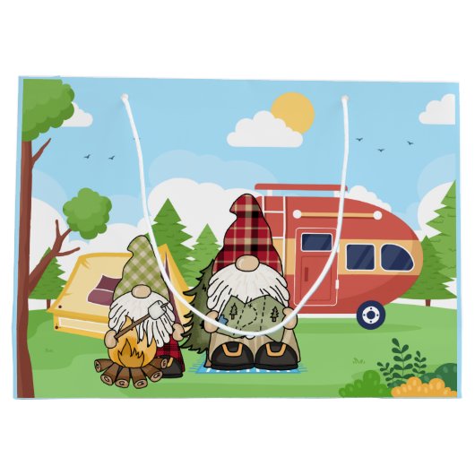 schattige kampeergnomen voegen naamfeest toe groot cadeauzakje (Achterkant)