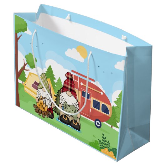 schattige kampeergnomen voegen naamfeest toe groot cadeauzakje (Achterkant Gekanteld)