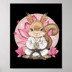 Schattige Karate Eekhoorn Lotus Bloem Kung Fu Mma Poster