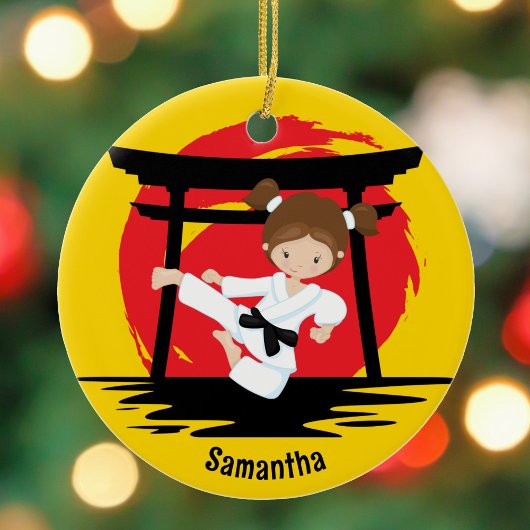 Schattige Karate Meisje Gepersonaliseerde Kinder N Keramisch Ornament