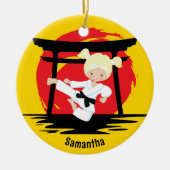 Schattige Karate Meisje  Kinder Naam Kerstmis Keramisch Ornament (Voorkant)