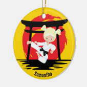 Schattige Karate Meisje  Kinder Naam Kerstmis Keramisch Ornament (Links)