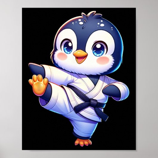 Schattige Karate Pinguïn Kraankraan Kick Pose Poster (Voorkant)