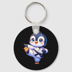 Schattige Karate Pinguïn Kraankraan Kick Pose Sleutelhanger