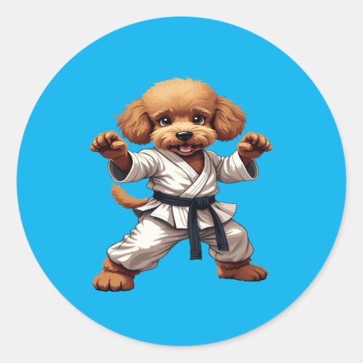Schattige Karate Puppy Martial Arts GI Illustratie Ronde Sticker (Voorkant)